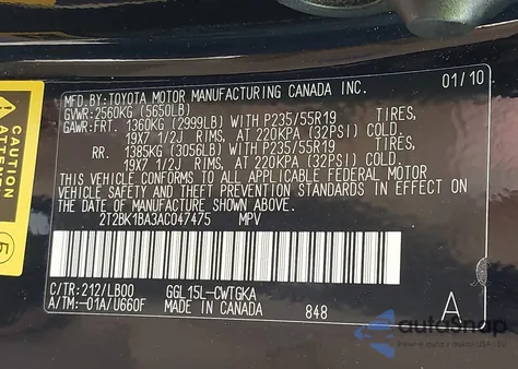 2010 Lexus Rx 350 z USA, uszkodzony, nr VIN 2T2BK1BA3AC047475